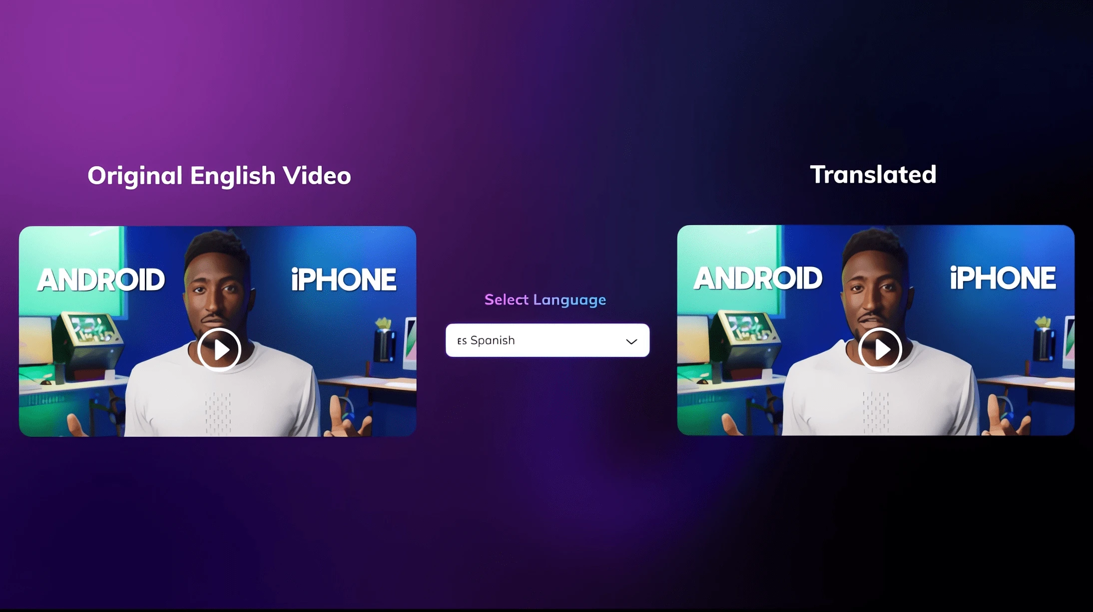 Side-by-side comparison of English and Spanish translated avatars